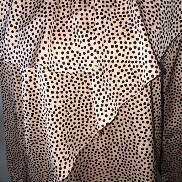 Zara Basic Asymmetric Ruffle Blouse Size M Long Sleeve Polka Dot Pink Black - Picture 6 of 10